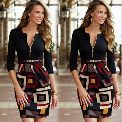 Женское платье с цветочным принтом повседневное Короткое мини-платье на молнии