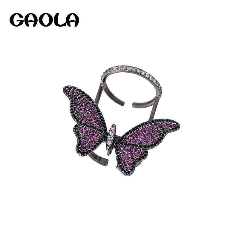 Женские регулируемые кольца GAOLA роскошные с фианитом класса ААА в форме бабочки