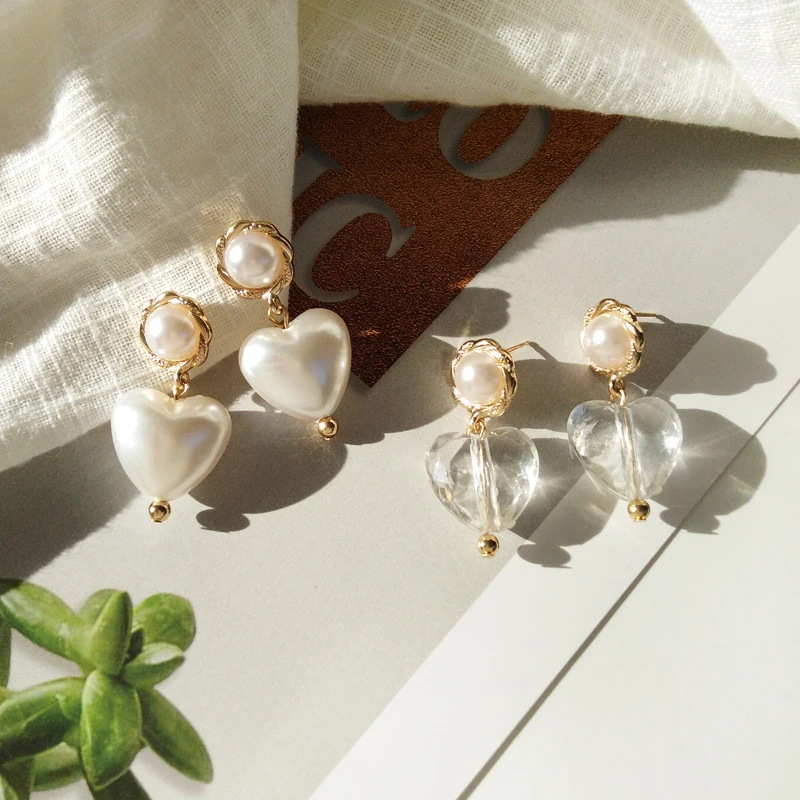 Fashion Women's Earrings 2019 Vintage Simulated Pearl/Glass Heart Pendant For Women Statement Jewelry Accessories Gift | Украшения и