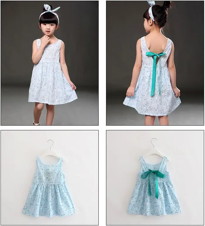 Милое летнее платье с принтом для маленьких девочек детское открытой спиной и
