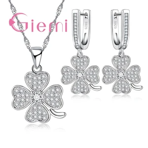Женский Романтический съемный комплект из ожерелья и серег из стерлингового серебра 925 пробы с кубическим цирконием на удачу