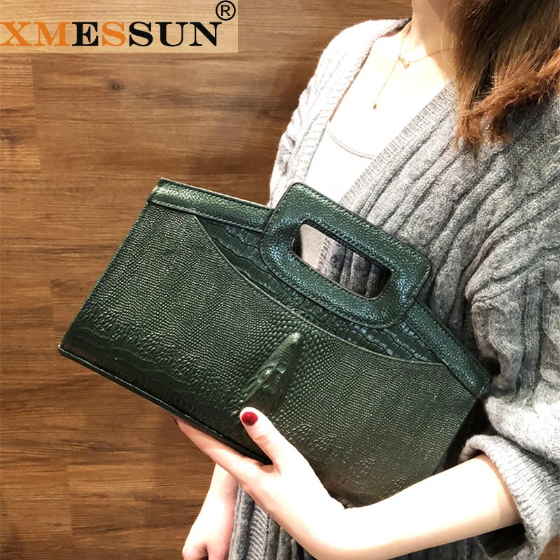 Клатч XMESSUN на цепочке женская сумочка из натуральной кожи с узором под кожу
