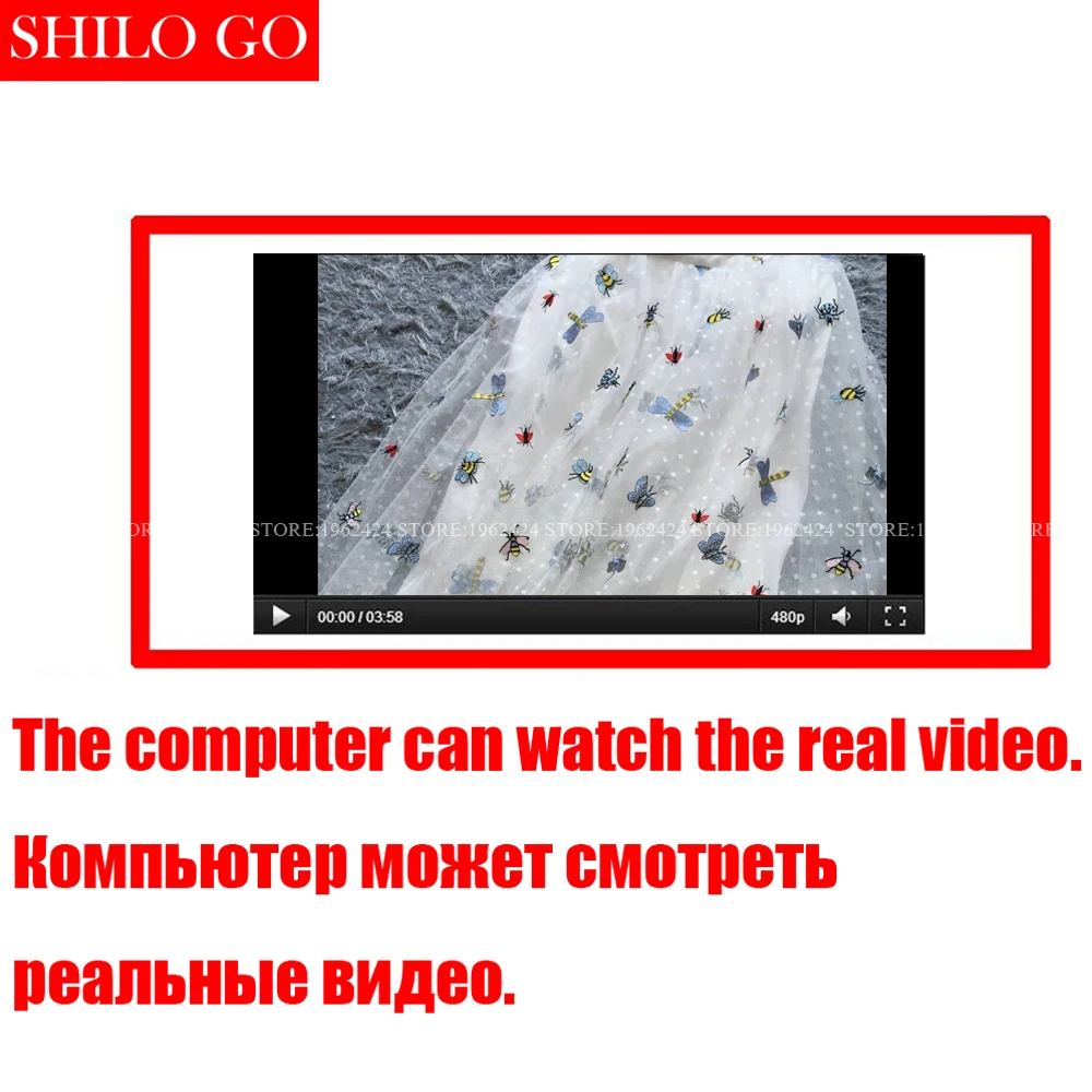 

SHILO GO 2020 Summer Fashion Women Embroidered Insects Dotted Yarn Luxury Empire Zipper White Long Ball Down Skirt