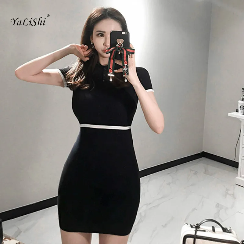 

2018 Summer Bodycon Bandage Knitting Dress Women Black Short Sleeves Casual Runway Dress Office Party Slim Mini Dress Vestidos
