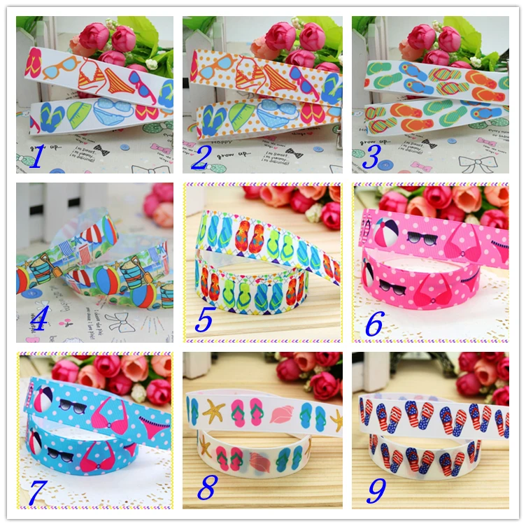

7/8'' Free shipping summer slipper bikini printed grosgrain ribbon hairbow headwear party decoration diy wholesale OEM 22mm D384