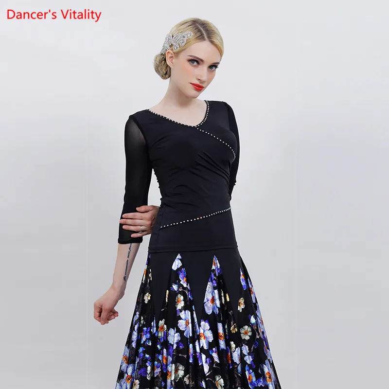 Ballroom Dance Tops 2019 New Sexy Gauze Sleeve Practice Dancing Shirt Female Adult Latin Waltz Stage Performance Clothes | Тематическая