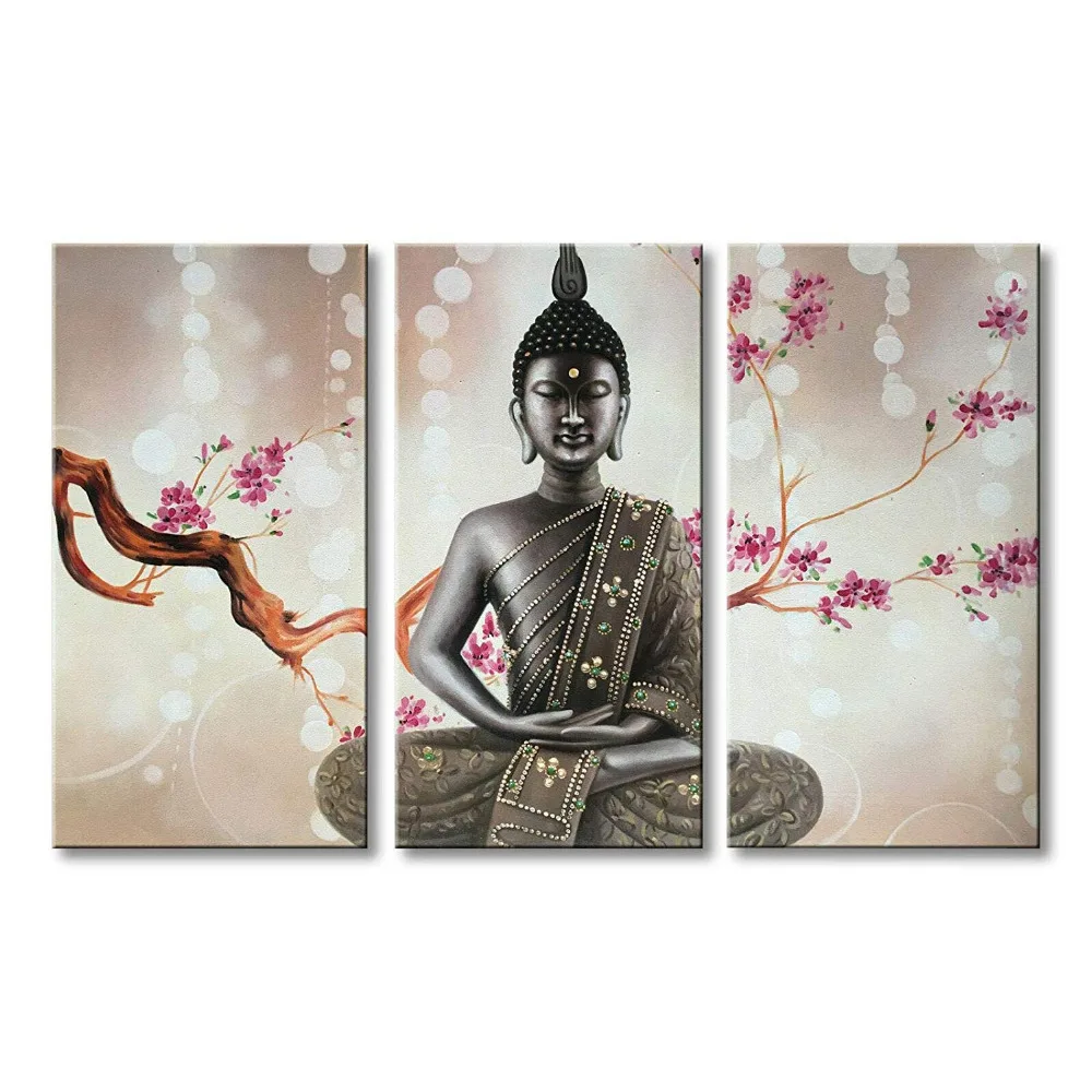 

Canvas Art Buddha Oil Paintings on Canvas 3 paenl Wall Decor Picture Artwork Hanging for Living Room Drop shipping