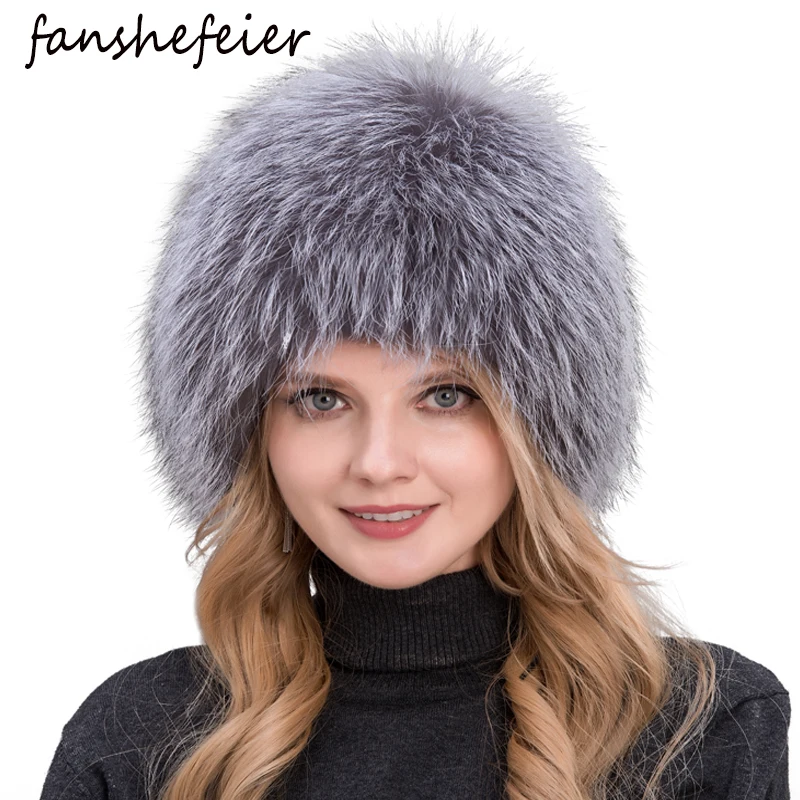 Fanshe Frauen Hut Fuchspelz Hut Weiblichen Ohr Warme Winter Muss Naturliche Silber Fuchspelz Frauen Winter Hut Gestrickte