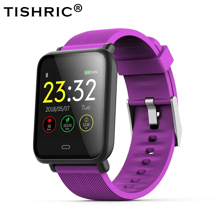 TISHRIC Q9 спортивный умный Браслет/Часы Smartwatch Трекер Активности Шагомер фитнес-браслет IP67 Водонепроницаемый сенсорный экран - Цвет: Pruple