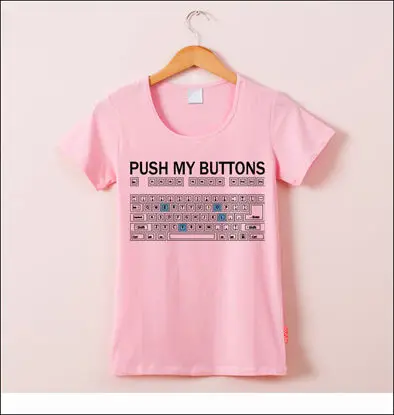Забавная женская футболка с принтом «Push My Buttons», летние топы, повседневные футболки из хлопка с круглым вырезом и коротким рукавом, белая и розовая парная футболка