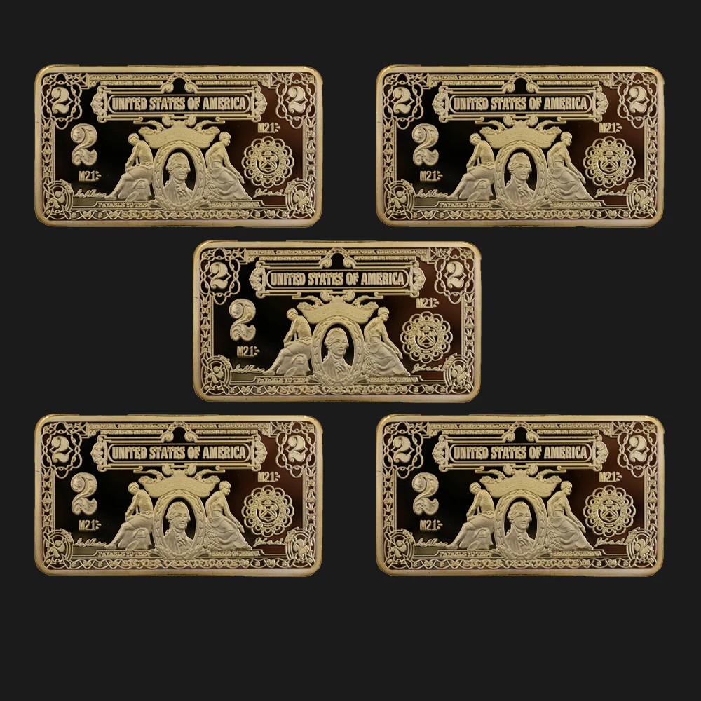 

5pcs Exquisite 2 Dollar 1899 Golden Rectangle Commemorative Coin Collection Arts Gifts Souvenir