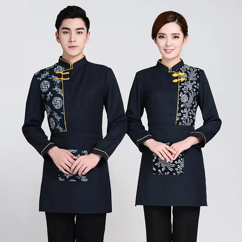 Рабочая одежда с длинным рукавом для отеля рубашка цветочным принтом и фартук