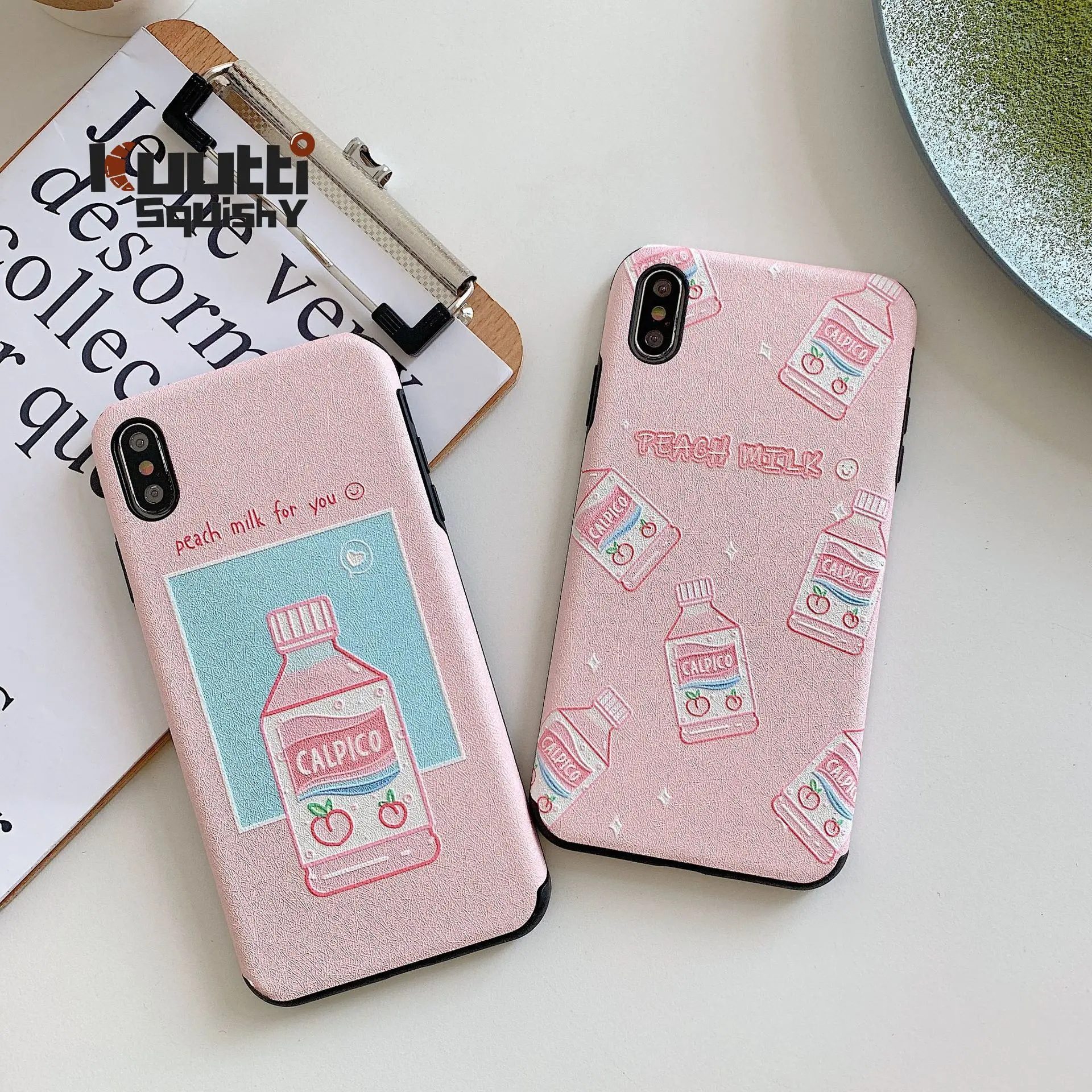 Kuutti Squishy Kawaii Peach Milk Pattern 3D Relief Phone Cases for iPhone 6 6s 7 8 Plus X XR XS Max Cover iphone plus case |