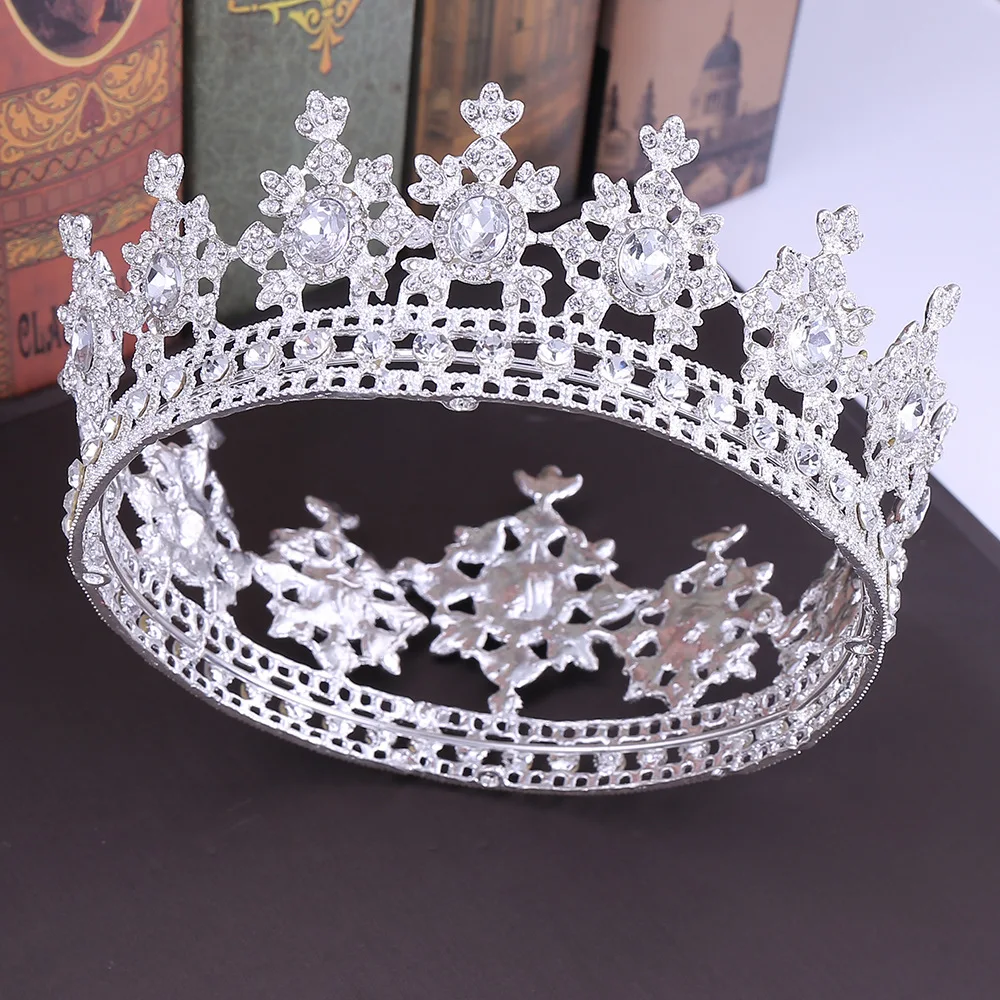 KMVEXO Роскошный Кристалл queen Полный Круглый короны гребешок для волос король горный хрусталь большой диадемы головные уборы принцессы Свадебные украшения подарки