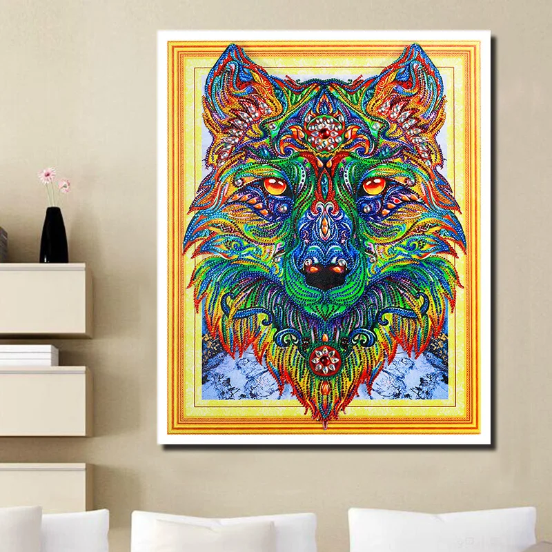 2019 New Wolf Diamond Painting Kit 40x50 Mosaic Animal Diy Embroidery Special Shaped Rhinestone Picture for home decors | Дом и сад