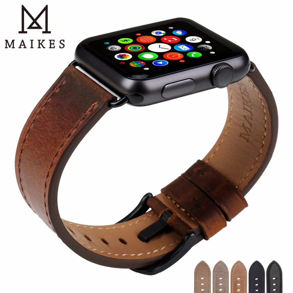 Ремешок сменный MAIKES кожаный для Apple Watch Band 40 мм 44 Series 6 5 4 iWatch 42 38 3 2 1|Ремешки часов| |