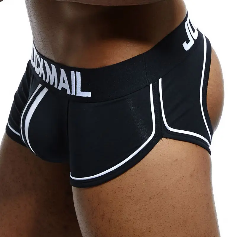 JOCKMAIL, сексуальное мужское нижнее белье, боксеры, шорты, открытая спина, ягодицы, хлопок, открытая спина, гей, мужское нижнее белье, бандаж, cuecas, Гей Трусы - Цвет: Черный