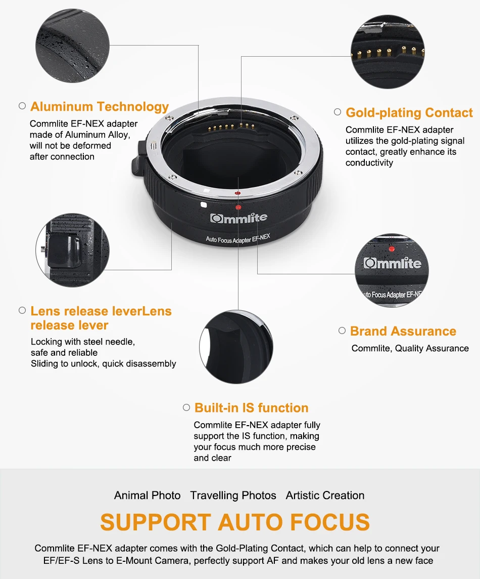 COMMLITE CM-EF-NEX адаптер для крепления объектива с автофокусом для объектива Canon EF для крепления камер sony NEX
