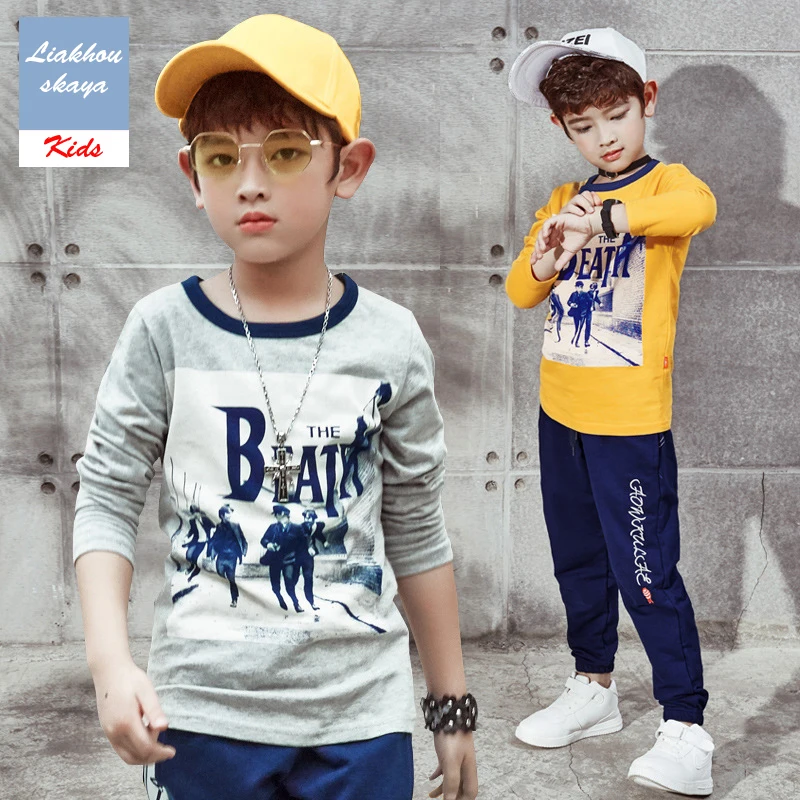 Liakhouskaya Fashion 2021 T Shirt Children Boys Long Sleeve Tshirt Spring Autumn Top Teen Kids Boy 100% Cotton Clothes 4-15 Y | Детская