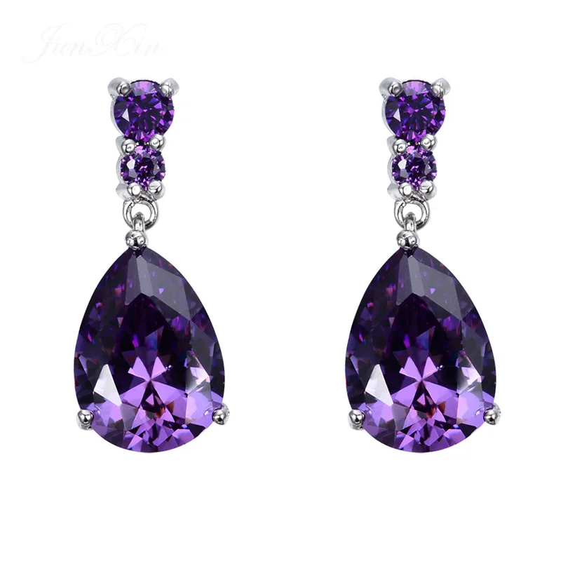 Purple Роскошные женские красные висячие серьги, модные серебряные серьги с цирконием, винтажные длинные висячие серьги для женщин - Окраска металла: Purple