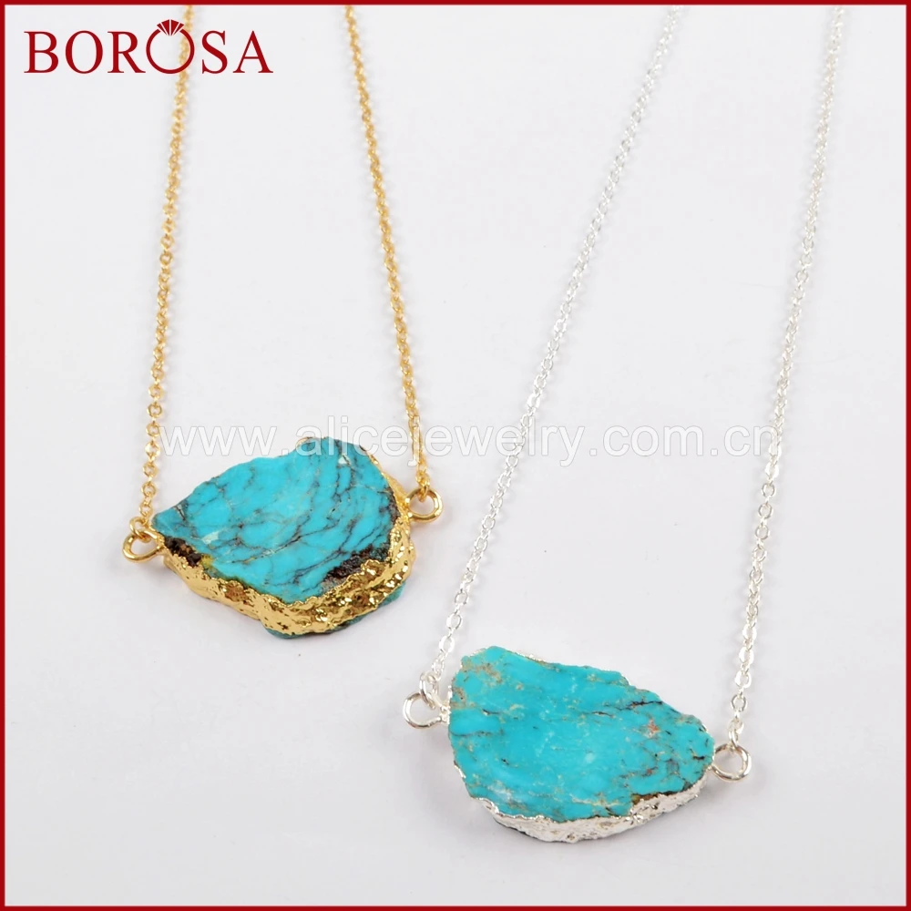 BOROSA 5 шт. Золотой/Серебряный цвет 100% натуральные бирюзы рельефный разъем