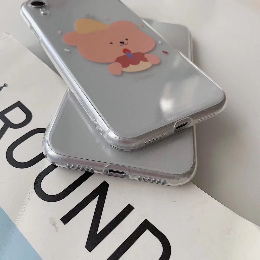 INS Korea lovely cake coffee bear phone case For iphone Xs MAX XR X 6 6s 7 8 plus animal couple clear soft TPU back Cover Capa |