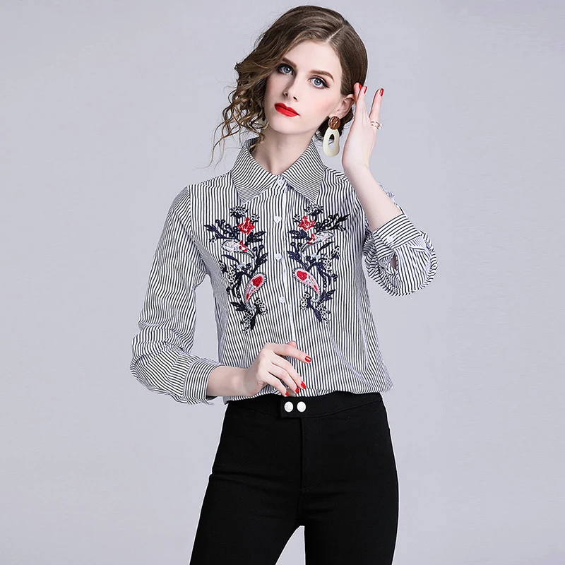Новинка модная женская блузка с вышивкой рубашки длинным рукавом мода высокое