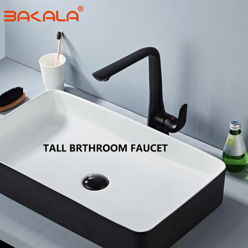 

Basin Faucets Black Brass Tall Bathroom Sink Faucet Single Handle Deck Mounted Toilet Hot&Cold Mixer Water Tap kitchen faucet