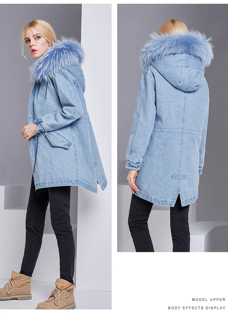 Bootyjeans, розовое, синее, настоящее Женское пальто с мехом, воротник из лисьего меха, парки с капюшоном, верхняя одежда, длинная, кроличья шерсть, меховая подкладка, зимнее пальто