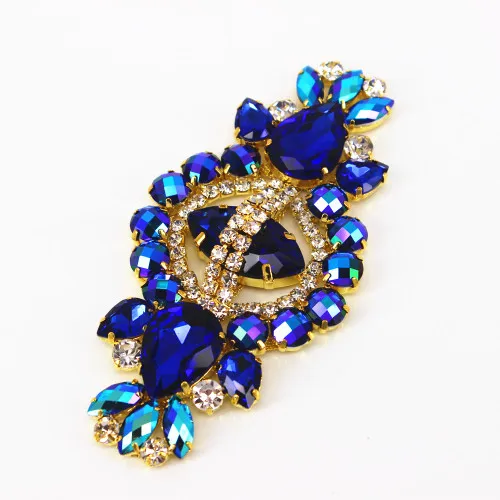 blue AB applique 12*5,8 см стекло+ смола золотой пояс-шнур Королевский Розовый Кристалл Золотая основа горный хрусталь лента с аппликациями свадебный пояс с аппликацией - Цвет: blue AB applique