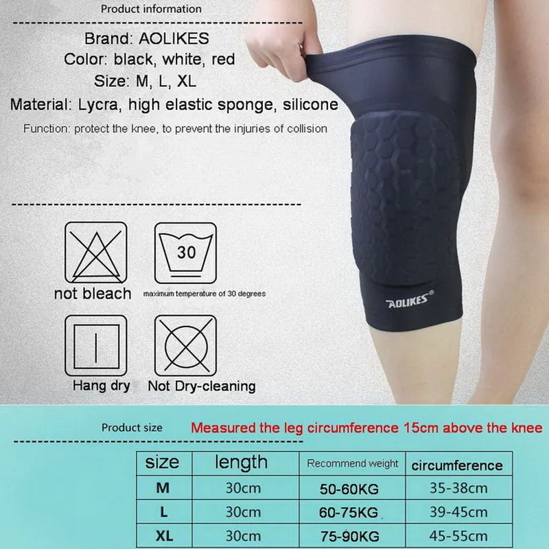

AOLIKES 1 Pair Hex Sponge Protective Knee Pads Basketball Leg Sleeves Compression Knee Braces Kneepads Sports Safety A-66