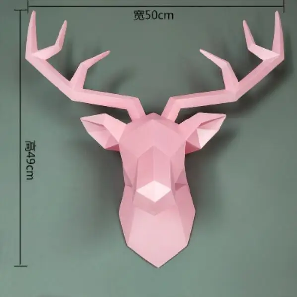 3D Скульптура головы оленя 50x49x20 см фрески домашняя настенная подвеска с игрушечным лосем статуя ручной работы орнамент Художественная Скульптура головы оленя - Цвет: 3