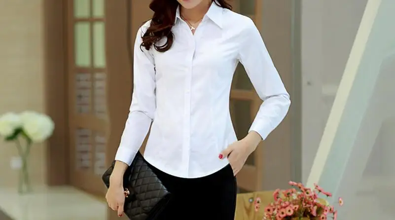 Женская тонкая рубашка с длинным рукавом и V-образным вырезом | одежда