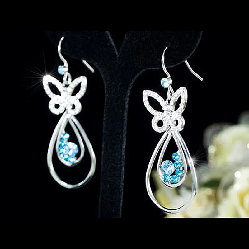 Серьги CSE307 с павлином и синими бабочками из кубического циркония|earrings platinum|earring