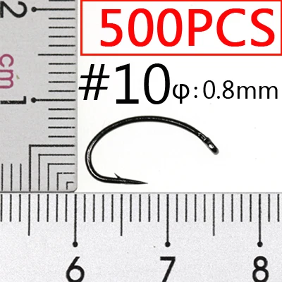 ICERIO 500 шт. крючок для завязывания мух Nymph Bug креветка Скад Pupae личинки Caddis мухи для рыбной ловли Крючки#8~#16 рыболовный крючок - Цвет: 500PCS Size 10