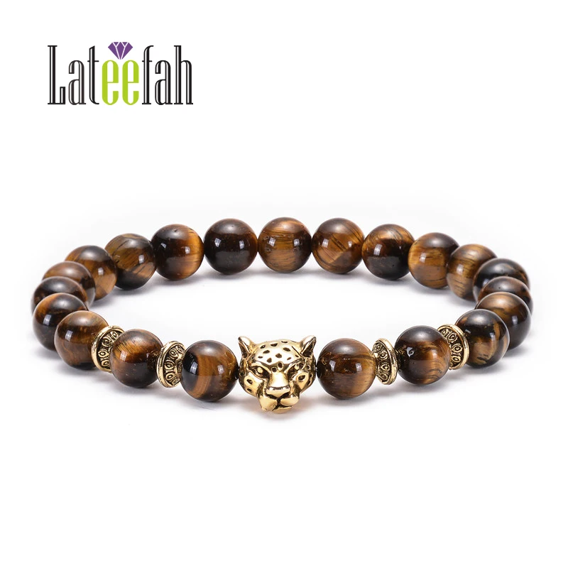 Lateelah Модный Ювелирный Браслет из камня тигра браслет лавового для мужчин Будды 8