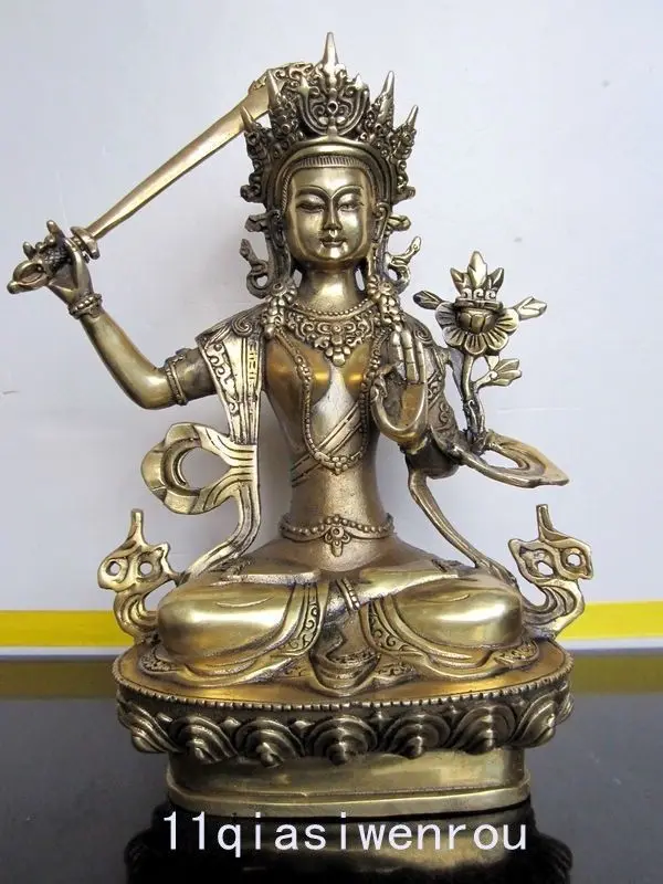 Коллекционная тибетская буддийская из бронзы Манджушри Будда Металлическая