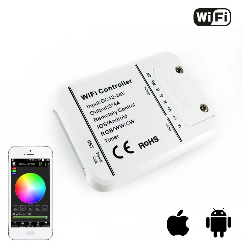 Оригинальный 16 миллионов цветов Wifi 5 каналов RGB/WW/CW led контроллер управление
