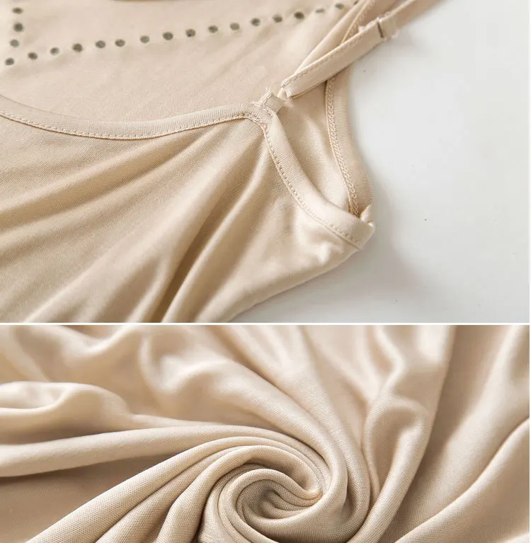 Women White Petticoat Short Slip Dress Plus Size Sexy Inner Slip Dress Silk Underdress Hot Drilling Thin Split Nightdress Summer