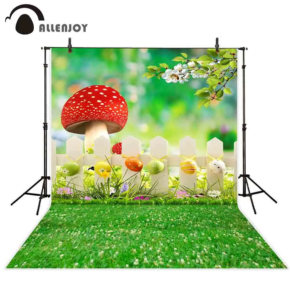 Allenjoy Пасхальный фон для фотостудии весенний гриб забор трава цветок фотосъемки