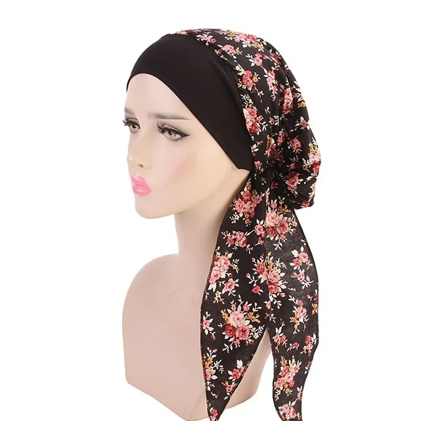 women bandana 02 Новые женские дураг длинный хвост чалма-Бандана дышащий тюрбан с цветком парики головные уборы шарф шапки для химиотерапии аксессуары для волос - Цвет: women bandana 02