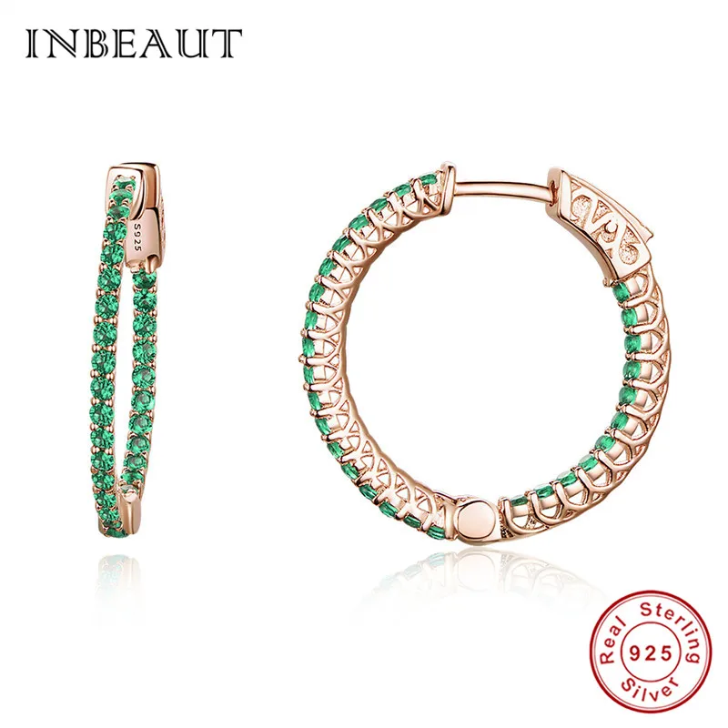 INBEAUT 925 пробы серебряные женские белые и зеленые зрикон круглые серьги-клипс Серебро 925 Оригинальные CZ серьги трендовые ювелирные изделия - Окраска металла: se511-1