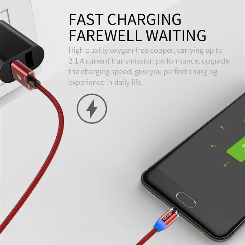 Wsken круглый светодиодный USB Магнитный кабель для iPhone X 8 7 samsung S9 S8 huawei Micro usb Xiaomi/Тип