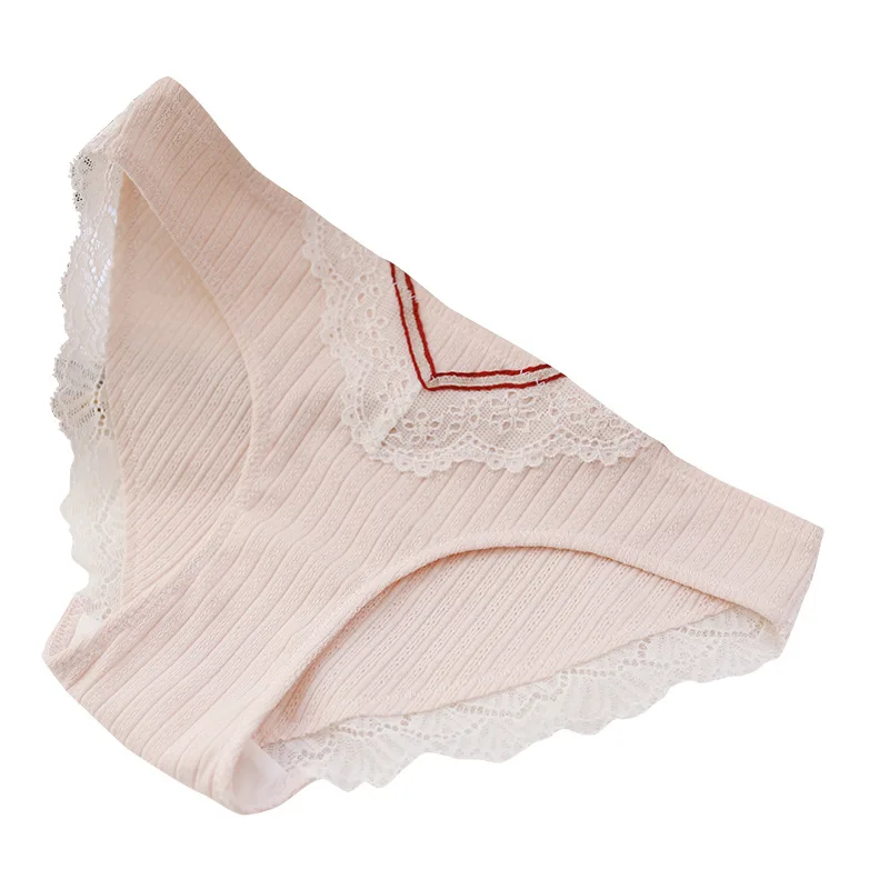 pink SP& CITY милые женские трусики из хлопка с кружевами, женские трусики с лентами, бесшовное сексуальное нижнее белье, мягкое дышащее геометрическое белье, менструальное - Цвет: pink
