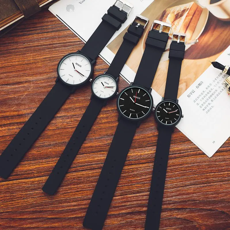 RENOS женские часы простые черные белые наручные в коробке модные кварцевые для