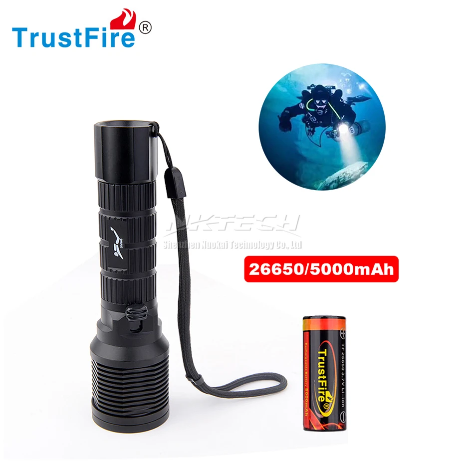 with 26650 5000mAh TrustFire DF-007 Дайвинг флэш-светильник фонарь 100 м XM-L2 светодиодный фонарь магнетронный переключатель фонарь IPX8 подводный светильник для подводного погружения - Испускаемый цвет: with 26650 5000mAh