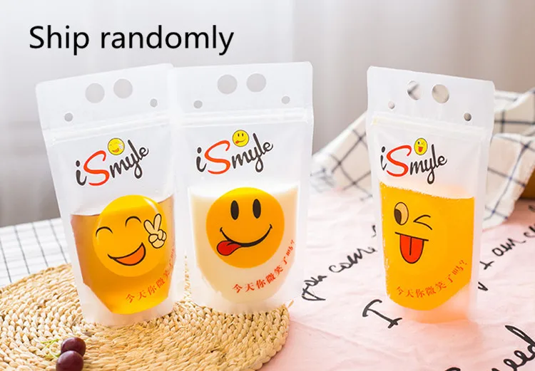 Smile Style Leotrusting, 50 шт в наборе, 300-500 мл ручка Пластик пакеты для напитков прозрачный/матовый молока сока Кофе питьевой мешок вечерние свадебные мешок напитка - Цвет: Smile Style
