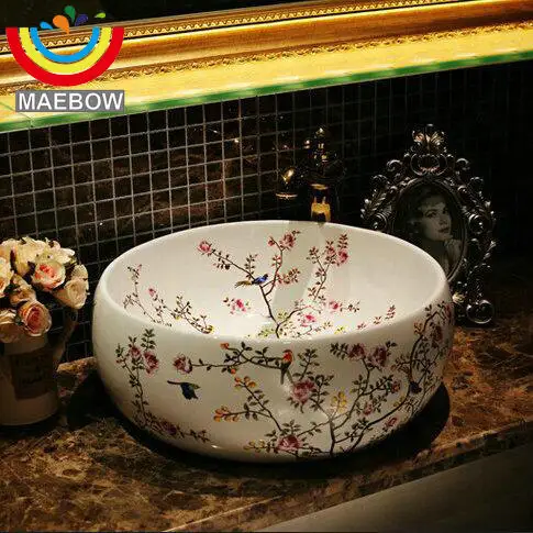 Новая керамическая раковина для ванной комнаты с птицами и цветами|wash basin|bathroom bowl