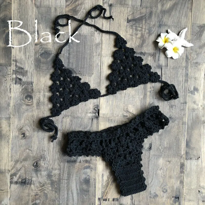 2019 Новые Сексуальные женские купальники 2 шт тканые вязанные крючком