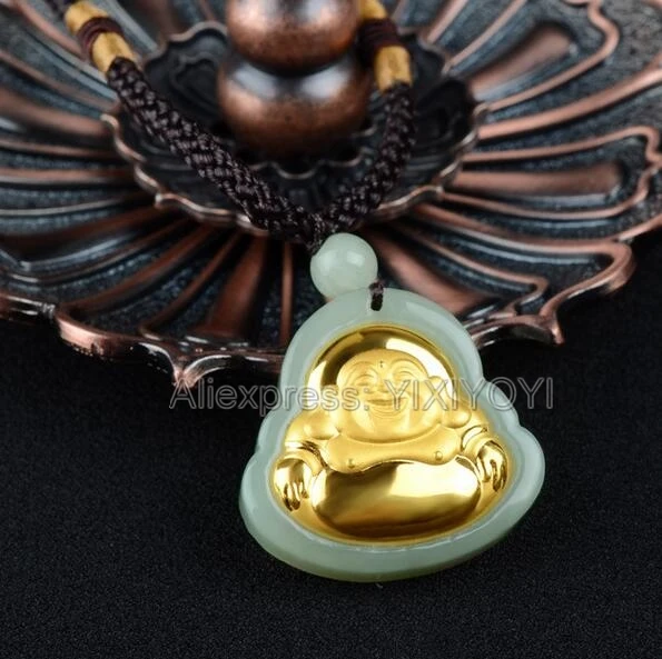 Красивый натуральный белый нефрит Hetian Jade + 18K цельное золото инкрустированный с